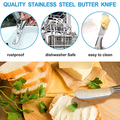 Mudder 8 Piece Stainless Steel Butter Knives, Cheese Spreaders for Cold Butter, Cream, Jam, Pastry, Dishwasher Safe Utensils, Cheese Knife for Kitchen, Restaurant Party, Wedding Housewarming