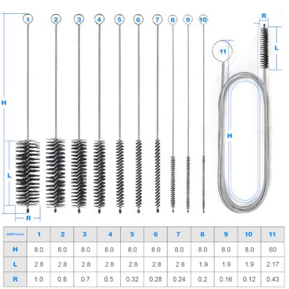 Ixiaoyoo 11 Pcs Cleaning Brushes Set, 8 Inch + 60 Inch Cleaner Brushes | Black Nylon Brushes Kit for Bottles, Tumbler, Sippy Cups, Pet Waterers, Drinking Straws, Pipes, Sink Drain, Fish Tank, Hose - color: Black Cleaning Brush Set
