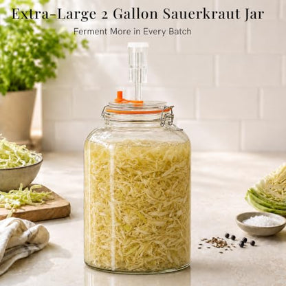 Fermentation Jar, 2 Gallon Fermenter with Airlock and Clamp Lid, 1-Pack | Large-Capacity Wide Mouth Glass Fermenting Kit for Sauerkraut, Kimchi, Pickles, Mead, Cider, Kombucha & More