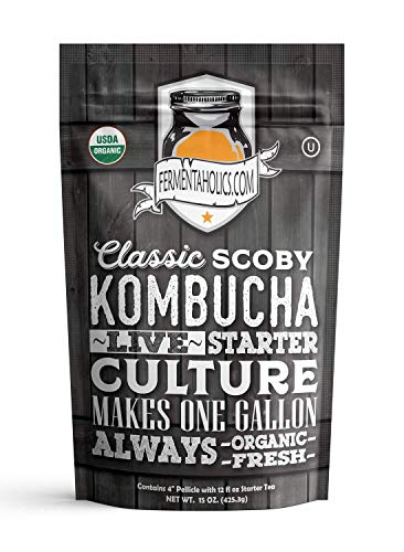 Fermentaholics ORGANIC Kombucha SCOBY With Twelve Ounces of Starter Tea - Live Starter Culture - Makes A One Gallon Batch - 1.5 Cups of Strong Mature Starter Tea - Brew Your Own Kombucha (Kombucha Scoby Starter Pack) - size: 15 Ounce (Pack of 1)