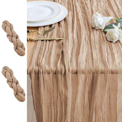 2PCS Table Runner Cheesecloth 10FT Nude Boho Gauze Cheese Cloth Rustic Sheer Table Runners for Wedding Bridal Baby Shower Party Decoration - color: Nude, size: 2 Pack