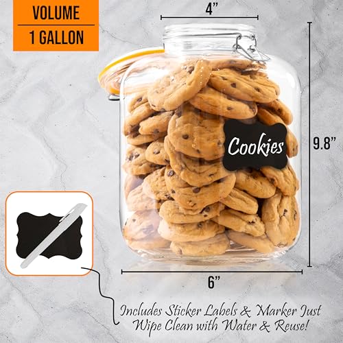 Glass Jars with Airtight Lids Food Storage Jars Leak Proof Canisters with Clear Preserving Seal Wire Clip Fastening for Kitchen Canning Pickling [1 Gallon]