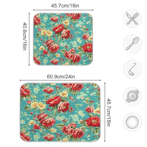 Kcldeci Dish Drying Mat Kitchen Drying Pad Pink Red Rose Flower Dish Draining Mat Dish Rack Drainer Pad 18 x 24 - color: Rose, size: 18x24in