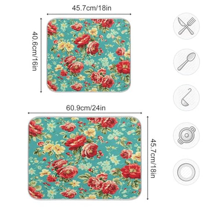 Kcldeci Dish Drying Mat Kitchen Drying Pad Pink Red Rose Flower Dish Draining Mat Dish Rack Drainer Pad 18 x 24 - color: Rose, size: 18x24in