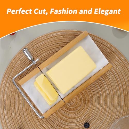 Tianman Cheese Slicer Cheese Cutter with 4 Replacement Cutting Wire,Heavy Duty 8.27"x 4.4",Marble Board Cheese Slicer for Block Cheeses, Butter,Cakes and More(White Grey) - color: White