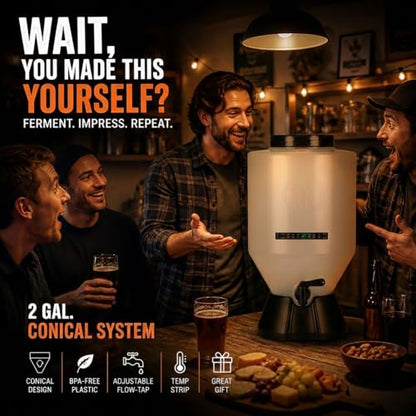 Conical Fermenting System - NO AIRLOCK OR Siphon Required - Made of BPA Free Food Grade Plastic that imparts Zero unwanted Flavors into Your Brew!