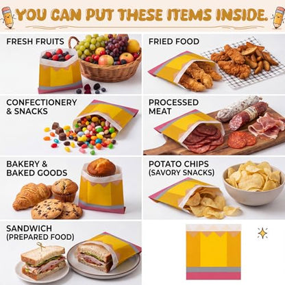 Epakh 200 Pack Paper Sandwich Bags Pencil Design 8 × 8 Inch Happy Food Storage Recyclable Grease Resistant Disposable Snack Bags for Family Home Use - style: Pencil