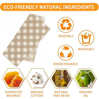 Reusable Beeswax Wrap, Flour Sack and Gingham Wraps, 9 Pack Sheets for Bread, Fruit, Bowl, Organic, Sustainable, Zero Waste, Plastic-Free Food Storage, 1XL, 3M, 5S - color: Beige Wheat Sacks