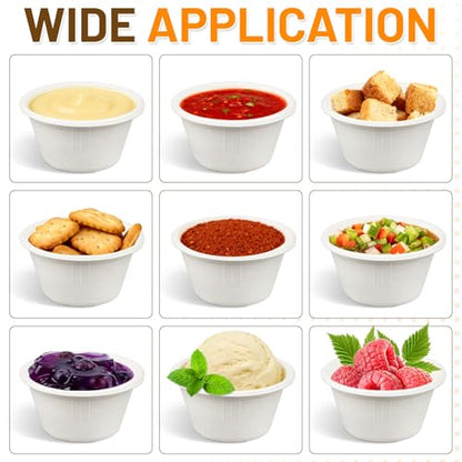 LeonBach 200 Pack 2oz Natural Sugarcane Paper Bowls, Compostable Paper Condiment Snack Sample Tasting Serving Cups Biodegradable Food Containers Small Dipping Cup, White - color: White, style: 2oz-200 Pack