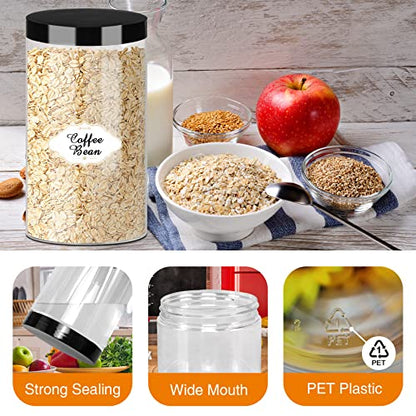 PeacePeo Plastic Jars with Lids, 16 Pcs 32 OZ Large Plastic Storage Jars with Black Leakproof Lids Cylinder Plastic Storage Container Jar Reusable Clear Empty Jars for Home and Kitchen Organizing