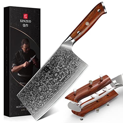 XINZUO 7 Inch Chinese Meat Cleaver Knife-Real 67 Layers Damascus Butcher Knife-Suitable for Meat/Vegetable Cleaver-Ultral Sharp-Natural Rosewood Handle-Yu Series - size: 7 inch Cleaver Knife