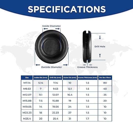 Rubber Grommets for Wiring-205pcs Assorted Firewall Hole Plugs in 7 Sizes M25.4, M22.23, M19.05, M15.88, M12.07, M7.14, M9.53-Waterproof Rubber Grommet Kit Wire Grommet Perfect for Sealing Auto Panel - size: 7 Sizes-205pcs