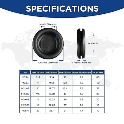 Rubber Grommets for Wiring-205pcs Assorted Firewall Hole Plugs in 7 Sizes M25.4, M22.23, M19.05, M15.88, M12.07, M7.14, M9.53-Waterproof Rubber Grommet Kit Wire Grommet Perfect for Sealing Auto Panel - size: 7 Sizes-205pcs