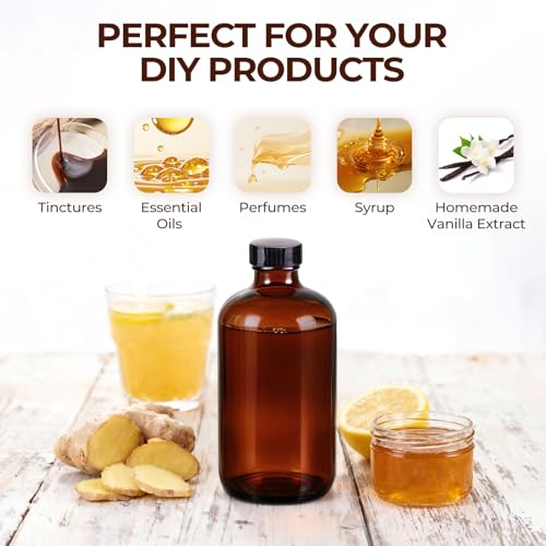 16 OZ Glass Bottles with Lids, 12 Pack Amber Boston Round kombucha Sample Bottles with Black Caps Perfect Glass Containers for Secondary Fermentation,Storing condiment,Homemade Essential Oils,kitchen - color: 12P Amber