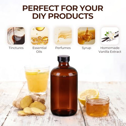 16 OZ Glass Bottles with Lids, 12 Pack Amber Boston Round kombucha Sample Bottles with Black Caps Perfect Glass Containers for Secondary Fermentation,Storing condiment,Homemade Essential Oils,kitchen - color: 12P Amber