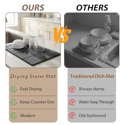 Large Stone Dish Drying Mat for Kitchen Counter,24"(L)×16"(W),Quick Dry Super Absorbent Drying Matt Kitchen Counter,Collapsible Diatomaceous Earth Dish Mats,for Dishes Bottles Cups,Any Countertop - color: Gray