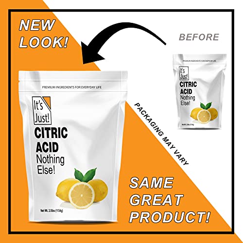 It's Just! - Citric Acid, Food Grade Flavor Enhancer Powder, Non-GMO, Great for Cooking, Cleaning, Bath Bombs, Natural Preservative (2.5 Pounds) - size: 2.5 Pound (Pack of 1)