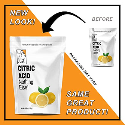 It's Just! - Citric Acid, Food Grade Flavor Enhancer Powder, Non-GMO, Great for Cooking, Cleaning, Bath Bombs, Natural Preservative (2.5 Pounds) - size: 2.5 Pound (Pack of 1)