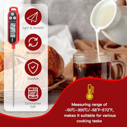 Copkim 6 Pcs Meat Thermometer Food Thermometer with Probe Water Liquid Instant Read Digital Thermometer Cooking Thermometer Supplies BBQ Kitchen Thermometer for Cooking Milk Yogurt (Red) - color: Red
