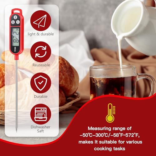 Copkim 6 Pcs Meat Thermometer Food Thermometer with Probe Water Liquid Instant Read Digital Thermometer Cooking Thermometer Supplies BBQ Kitchen Thermometer for Cooking Milk Yogurt (Red) - color: Red