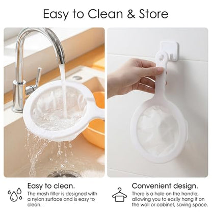 Plastic Fine Mesh Sieve with Handle, 2 PCS Ultra-Fine Nylon Mesh Strainer for Juicing Kitchen Filter Tool Separation Net for Juice, Soy Milk, Coffee, Yogurt, Tea Leaf Filter, Honey, Wine (200 mesh)