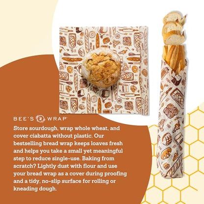 Bee's Wrap Beeswax Wraps for Bread - Beeswax Bread Wrap for Sourdough & Bread Storage - Plastic Free Made in USA Reusable Natural Food Wrap - Bakery Lane - color: Bakery Lane
