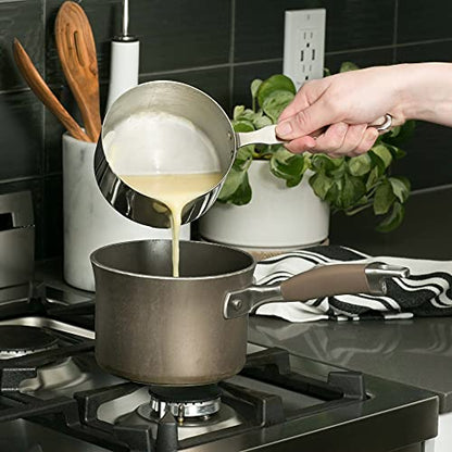 RSVP International Endurance Stainless Steel Measuring Pan Scoop, 3 Cups | Dry or Liquid | Baking or Cooking | Ideal for Melting Butter, Chocolate, Heating Soup | Dishwasher Safe - size: 3 Cups