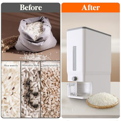 Lifewit Rice Dispenser 25 Lbs(11.3kg), Rice Storage Container Sealed Moisture Proof with Measuring Cup for Kitchen Pantry Household, BPA-Free, 1 Pack White - color: White