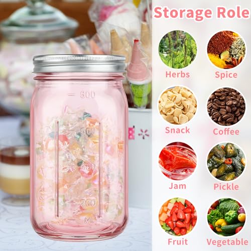 CARBLIN 2 Pack Mason Jars 32 oz, Wide Mouth Canning Jars with Airtight Lids, Glass Pint Jars with Bands Labels Brush, Large Storage Quart Jars for Jam Fermenting Preserving - Pink - color: Pink