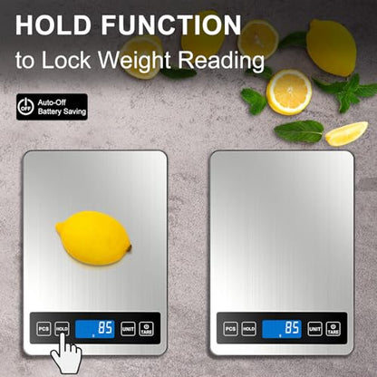 Fuzion Food Scale, 22lb/0.1oz Digital Kitchen Scale - 7 Units, Tare & PCS | Rechargeable Power, Tempered Glass & Stainless Steel - Digital Food Scale Grams and Ounces for Weight Loss, Baking, Cooking - color: Silver Blue