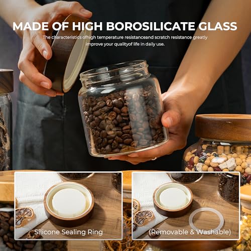 1PC Glass Storage Jars with Airtight Lids, 45 fl oz (1400ml) coffee container with Wooden Lid, Glass Pantry Canister for Beans, Rice, Sugar and etc - color: clear-（1PC，45 FL.OZ/1400ML）