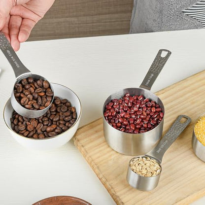 18/8 Stainless Steel Measuring Cups and Spoons Set 10 for Baking & Kitchen, Metric & US Metal 4 Measuring Cups and 5 Measuring Spoons with 1 Leveler - color: Siliver, size: B: Set of 10