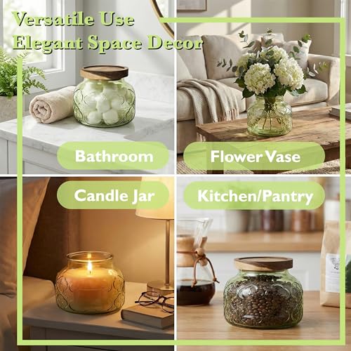 Decorative Glass Jar with Airtight Lid (Green Celandine, 25.4 Ounces) - size: 25.4 Ounces, style: Green Celandine