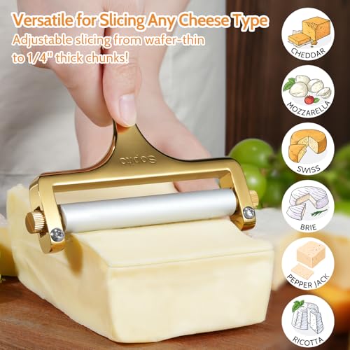 Sopito Cheese Slicer Stainless Steel with 3 Extra Wires Great for Cheddar, Gruyere, Raclette, Mozzarella Cheese Block, Gold - color: Gold