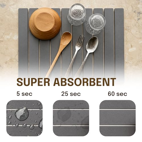 Stone Dish Drying Mat, 24 x 16 Inch Absorbent Diatomite Countertop Mat for Dishes, Cups, Bottles, Coffee Bar and Sink Area, Gray - color: Gray