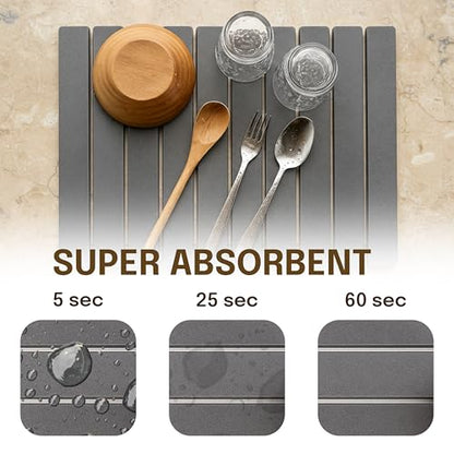Stone Dish Drying Mat, 24 x 16 Inch Absorbent Diatomite Countertop Mat for Dishes, Cups, Bottles, Coffee Bar and Sink Area, Gray - color: Gray