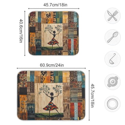 Woman Tree Artwork Dish Drying Mat for Kitchen Counter Super Absorbent Draining Mat with Non-slip Backed Drainer Mat for Dish Bottles Cups Bowl Sinks Countertops Draining Racks