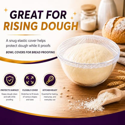 Lagincig 100Pcs Bowl Covers for Bread Proofing - Large Plastic Wrap for Food Sourdough Baking Bread Rising Elastic Reusable Plate Covers Outdoor Indoor Picnic Food Fresh Keeping Bags
