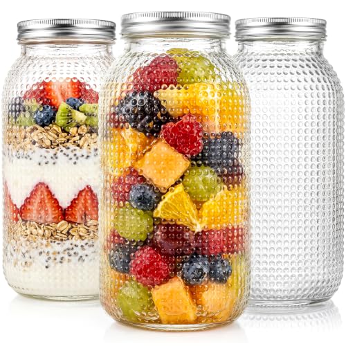 WELLIFE 3 Pack 64 oz Half Gallon Mason Jars, Wide Mouth Glass Jars with Airtight BPA-Free Lids, Raised Dot Texture Large Jars for Canning, Pickling, Fermenting & Food Storage - color: Clear Dot Mason Jars 64oz-3Pcs