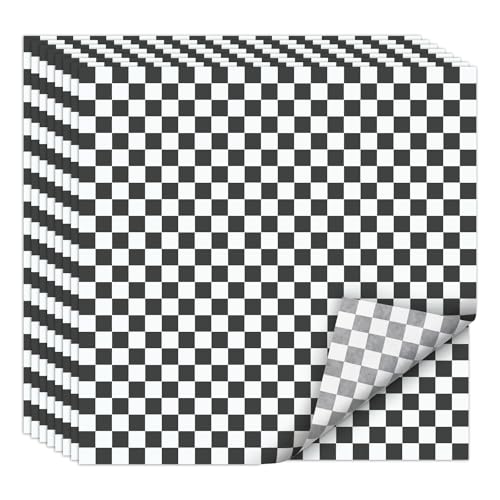 EcoDispose 12 x 12 Inches Grease Proof Deli Paper Precut Sheets for Deli Food, BBQ, Picnic, Party (100 Pcs, Black&White Checker) - size: Black Checker 12"x12"