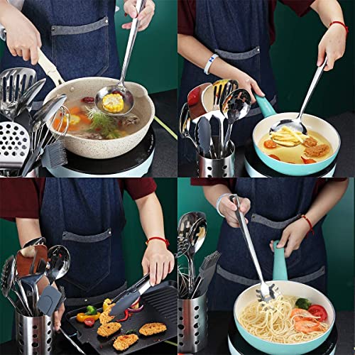 Stainless Steel Cooking Utensils Set, Berglander 13 Pieces Kitchen Utensils Set, Kitchen Tools Set With Utensil Holder Non-Stick And Heat Resistant,Dishwasher Safe, Easy to Clean (13 Packs) - size: A. 13 Pieces