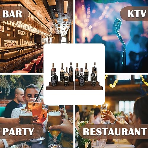 TONGMO 2 Pack Liquor Bottle Stand - 2 Tier Liquor Bar Bottle Display Shelf, Holds 16Bottles, Real Wood, Easy to Clean, No Installation Required - 15.8 Inch Each (Dark Walnut)