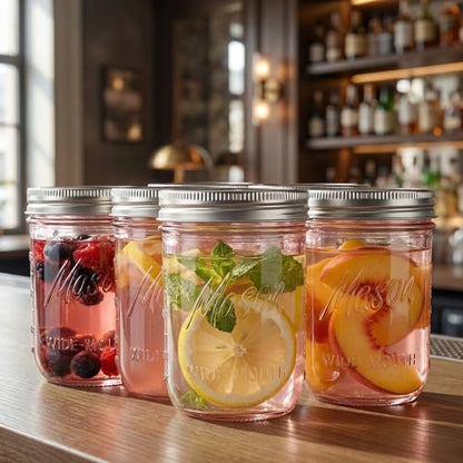 WELLIFE 6-Pack Mason Jars 16 oz with Lids – Wide Mouth Glass mason jars, Airtight Leak-Proof canning jars 16 oz for Food Storage, Fermenting, Pickling, Freezing, and Crafts - color: Pink Mason Jars 16oz-6Pcs