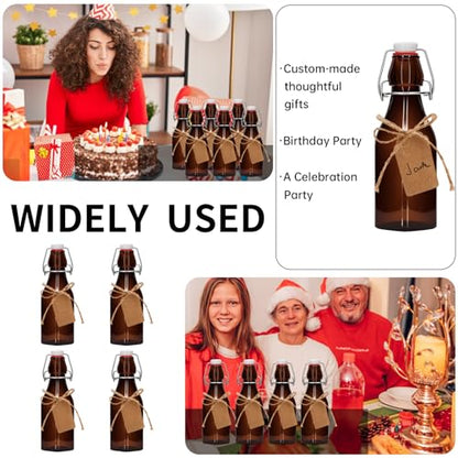 4Pcs 8.5oz square Amber Beer Bottles with Flip Caps,250MLGlass Bottle with Swinging Top for Airtight Lids, Home Brewing and Fermentation Kombucha, Vanilla Extract, Beverage, Water