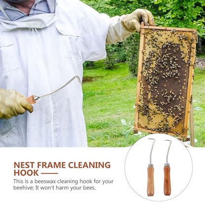 UPKOCH 2pcs Wood Handle Beehive Cleaning Hook Beekeeping Tool Beehive Cleaning Hook Cleaner Bee Tool