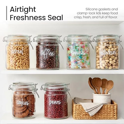 Talented Kitchen Airtight Mason Canning Jars - Multiuse Food Storage Containers with Lids for Canning Supplies & Homemade Food Storage - Clamp-Lid Glass Containers - 25 oz, Pack of 6