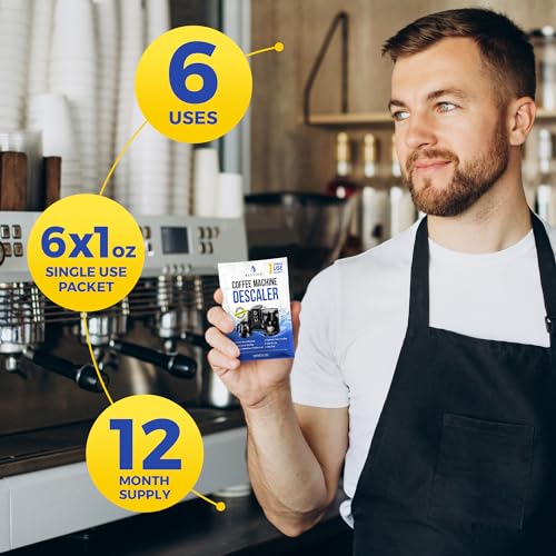 Descaling Powder Solution (6-Uses) Coffee Machine Descaler Cleaner | Compatible with Breville Keurig Nespresso Delonghi Ninja | To Descale Automatic Coffee Pots & Makers & Espresso Machines - size: 1 Count (Pack of 6), style: Powder