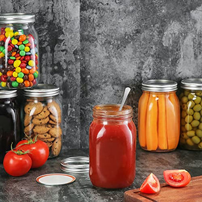 YEBODA 6 Pack Wide Mouth Mason Jars 32oz Glass Canning Jars with Airtight Lids and Bands for Preserving, Jam, Honey, Jelly, Wedding Favors, Sauces, Meal Prep, Overnight Oats, Salad, Yogurt