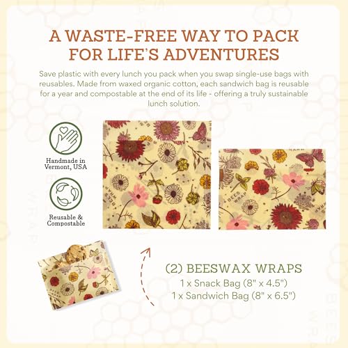 Bee's Wrap Beeswax Wraps for Food - Meadow Magic Sandwich Bag & Snack Bag, Made in USA Reusable & Organic Food Wraps, Sandwich Wrap - Plastic Free Eco-Friendly Alternative to Aluminum Foil