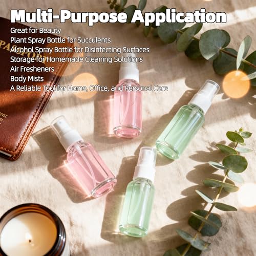 4 Pack 2oz Clear Glass Spray Bottles, Fine Mist Refillable Atomizer for Essential Oils, Perfume, Hair, Face & Travel | Leak-Proof Mini Empty Spritzer Bottles with Labels, Funnel & Pipette (60ml) - color: Clear